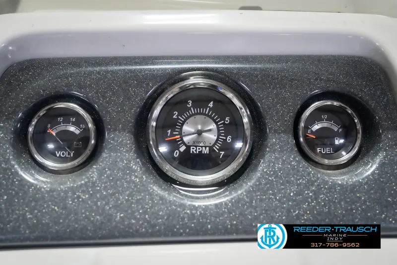 Slide: The Image of Dashboard of 2021 Crest SLRC 220 with volt, RPM, and fuel gauges. - 40