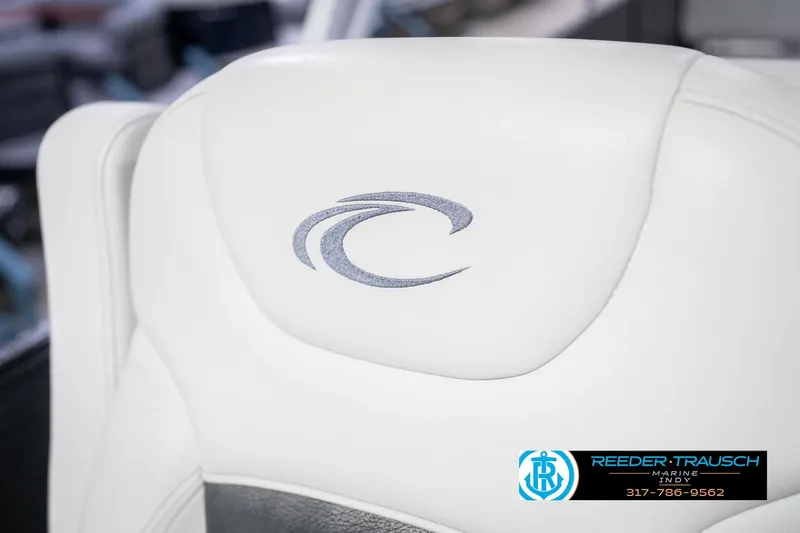 Slide: The Image of White Crest SLRC 220 boat seat with logo, 2021 model, Reeder-Trausch Marine contact info visible. - 45