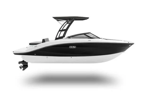 Slide: The Image of 2026 Sea Ray SPX 210 boat, sleek black and white design, side view. - 9