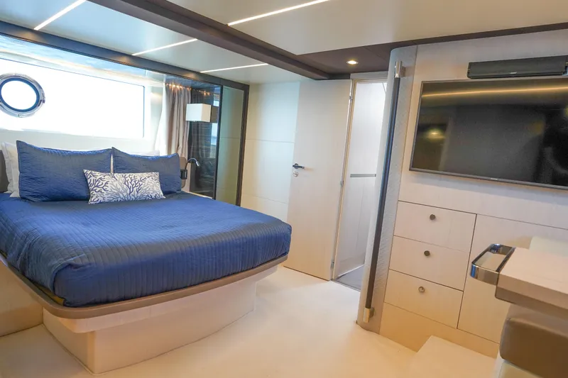 Slide: The Image of Luxurious bedroom interior of 2017 Azimut 66 Flybridge yacht with modern decor. - 44