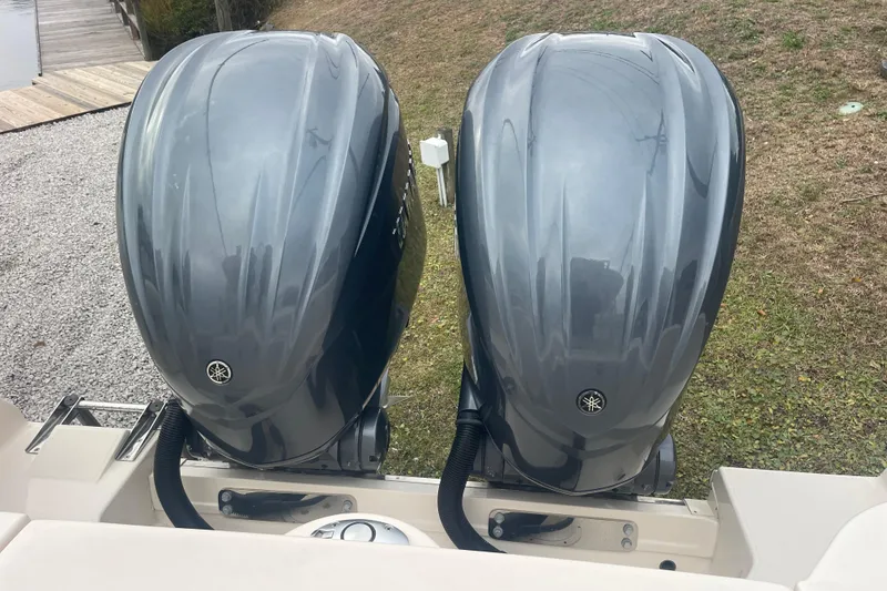 Slide: The Image of 2023 Grady-White Freedom 285 boat with dual Yamaha outboard engines. - 20