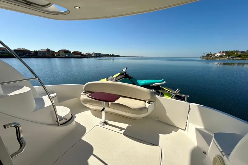 Slide: The Image of 2009 Meridian 391 Sedan yacht deck with scenic waterfront view. - 35