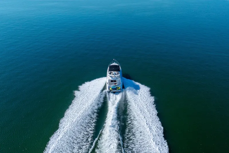 Slide: The Image of Aerial view of 2009 Meridian 391 Sedan yacht cruising on open water. - 62