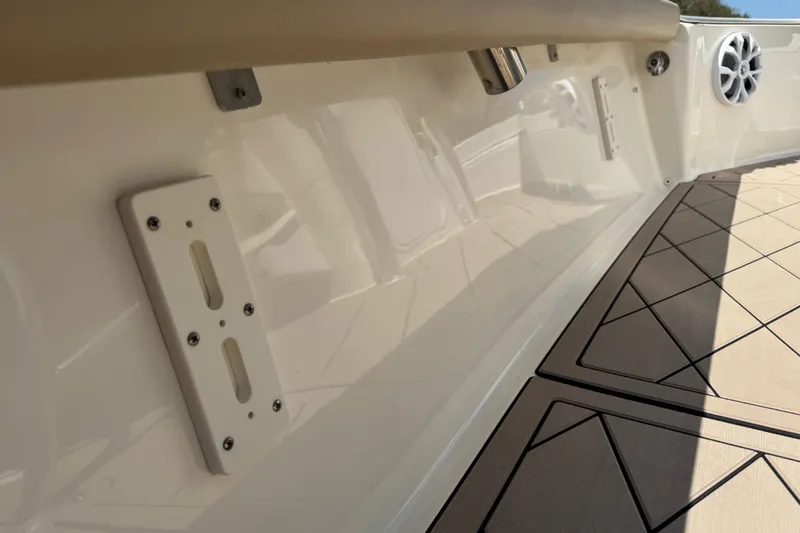 Slide: The Image of Interior view of a 2019 Key West 230 Bay Reef boat, featuring sleek design elements. - 117