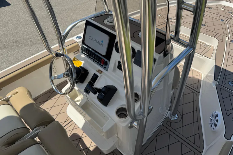 Slide: The Image of 2019 Key West 230 Bay Reef boat console with Garmin navigation system. - 138