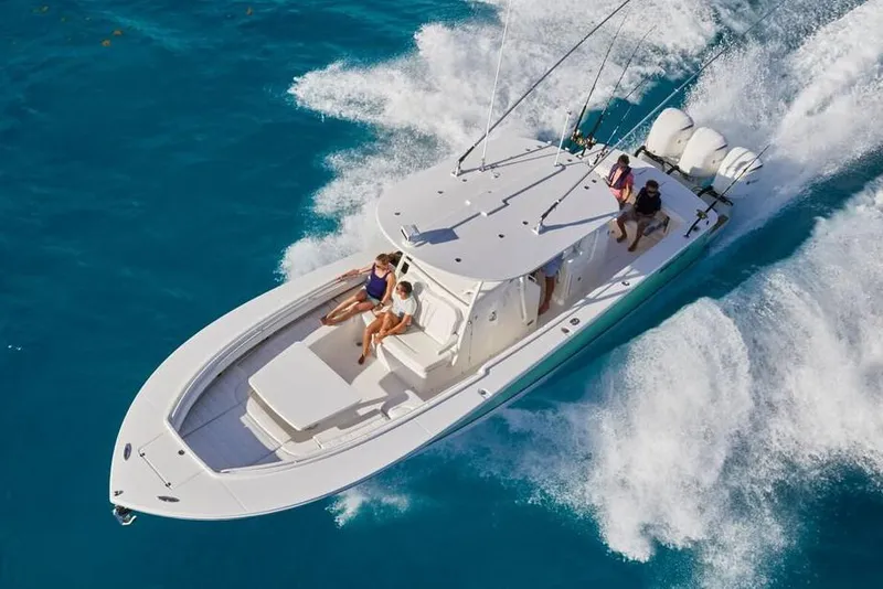 Slide: The Image of 2019 Regulator 34SS boat dashboard with advanced navigation and control systems. - 12