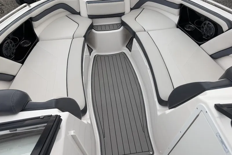 Slide: The Image of 2017 Yamaha 242 Limited S boat interior with sleek seating and modern design. - 19