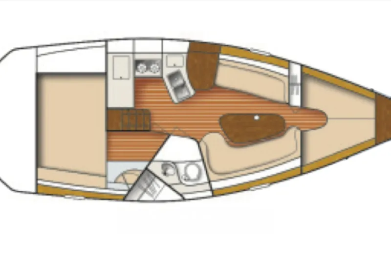 Slide: The Image of Floor plan of a 2000 Catalina 320 sailboat interior layout. - 27