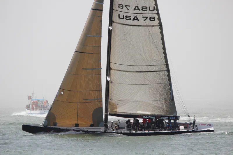 Slide: The Image of Sailing yacht USA 76, International Americas Cup Class, 2002, on open water. - 12