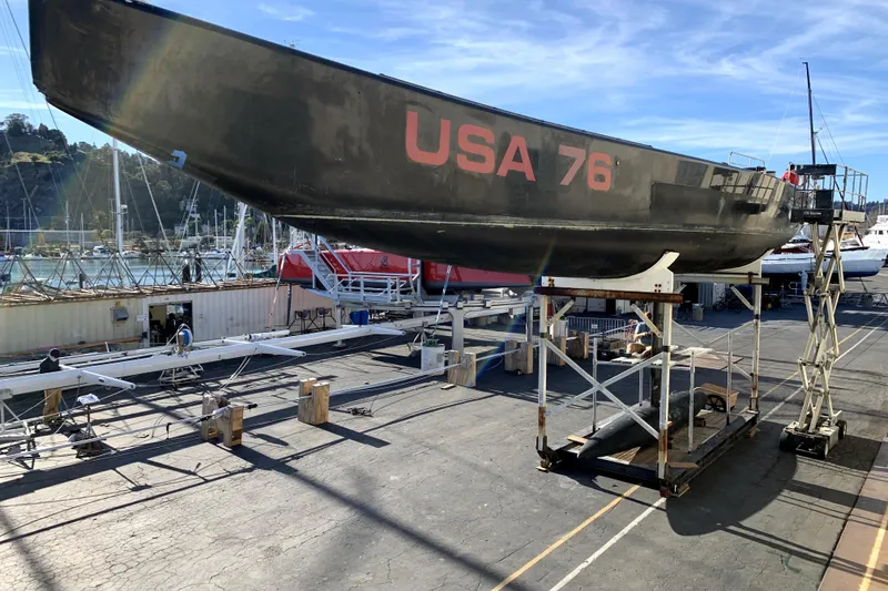 Slide: The Image of Sailboat "USA 76" on dry dock, Custom International Americas Cup Class, 2002 model. - 2