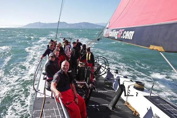 Slide: The Image of Sailing crew on 2002 Custom International Americas Cup Class yacht in open sea. - 34