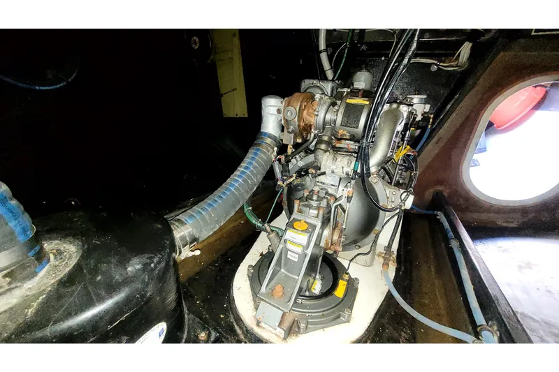 Slide: The Image of Engine room of 2002 Custom International Americas Cup Class yacht, showcasing mechanical components. - 45