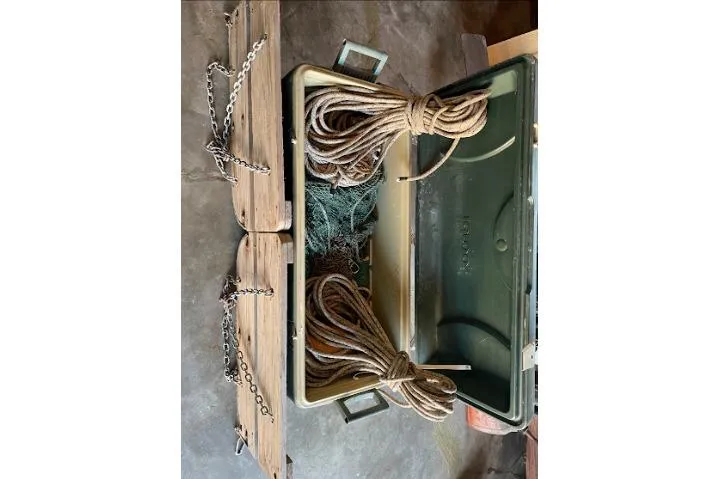 Slide: The Image of Open tackle box with ropes and chains, Custom 18x60 DUCK/SHRIMP/HUNT, 2015 model. - 21