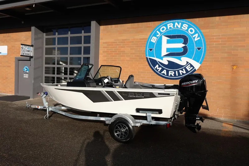 Slide: The Image of 2026 Lowe Fishing Machine 1675 WT boat at Bjornson Marine dealership. - 3