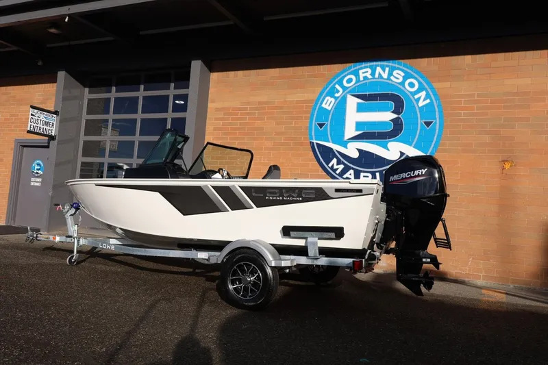 Slide: The Image of 2026 Lowe Fishing Machine 1675 WT boat on trailer at Bjornson Marine. - 4