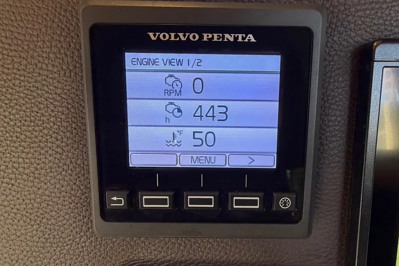 Slide: The Image of Volvo Penta engine display on 2018 Ranger Tugs R-29 CB, showing RPM and temperature. - 39