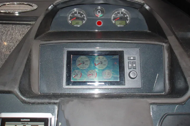 Slide: The Image of Dashboard of a 2015 Princess V48 yacht with digital and analog gauges. - 23