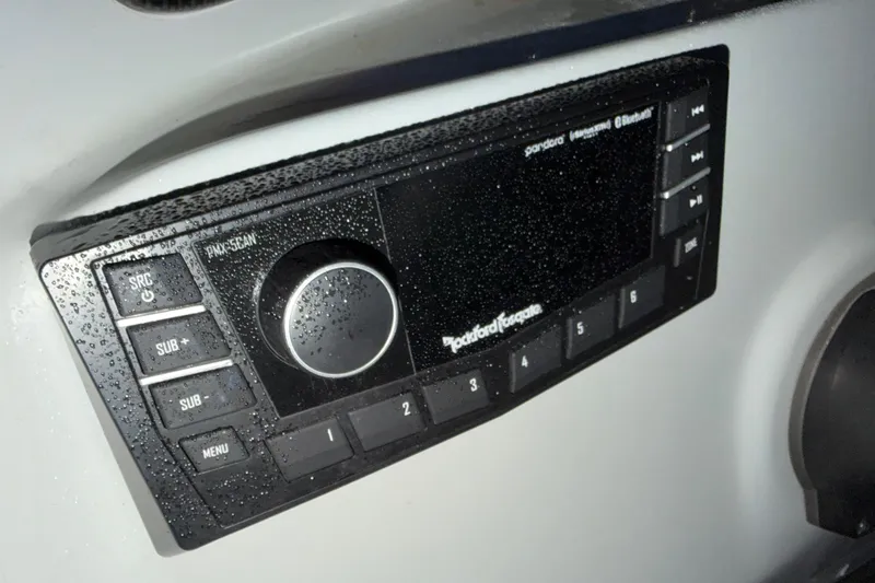 Slide: The Image of Close-up of a Rockford Fosgate audio system in a 2019 Bentley Pontoons 220/223 Cruise. - 8