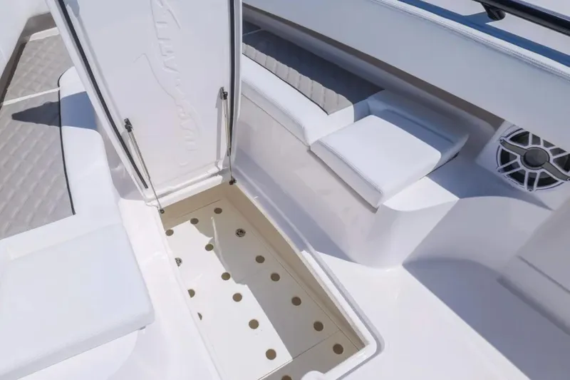 Slide: The Image of 2025 Blackwater 43 Luxury Fish boat interior with seating and storage compartment. - 14