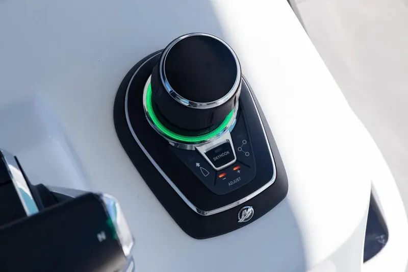 Slide: The Image of Control panel of 2025 Blackwater 43 Luxury Fish boat with illuminated joystick. - 20