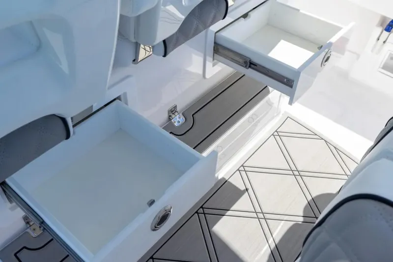 Slide: The Image of Open storage drawers on a 2025 Blackwater 43 Luxury Fish boat. - 29