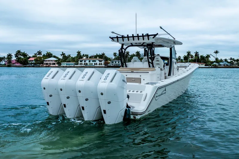 Slide: The Image of 2026 Blackwater 43 Luxury Fish boat with four powerful outboard engines on the water. - 72
