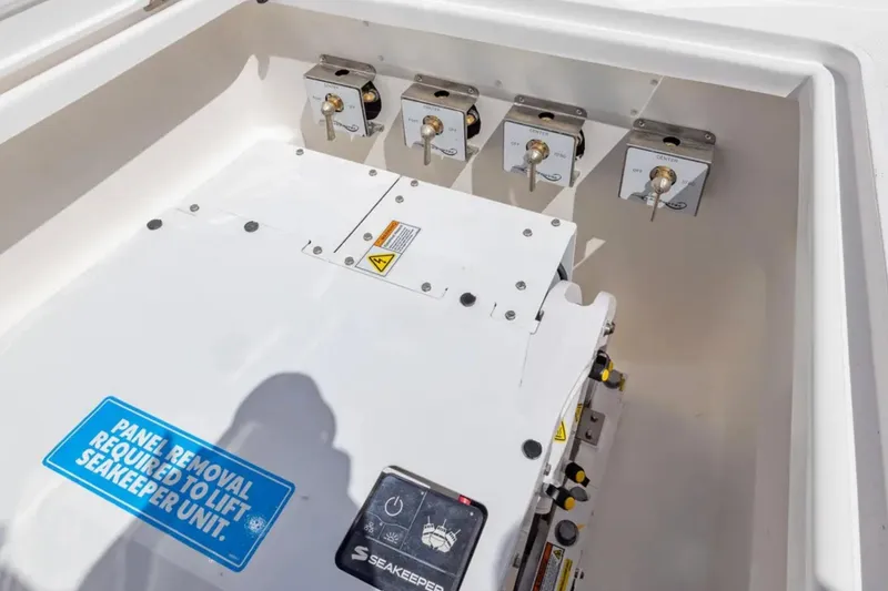 Slide: The Image of Seakeeper unit in 2025 Blackwater 43 Luxury Fish boat, showcasing control panel and switches. - 8