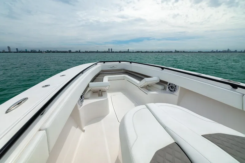 Slide: The Image of Luxurious 2026 Blackwater 43 boat interior with city skyline and ocean view. - 81