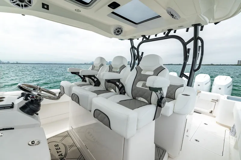 Slide: The Image of Luxurious interior of 2026 Blackwater 43 Luxury Fish boat with plush seating and ocean view. - 87