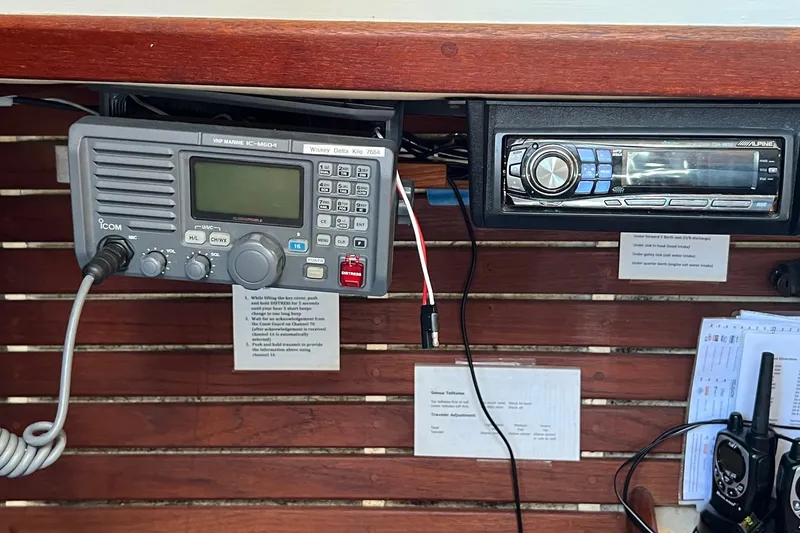 Slide: The Image of VHF marine radio and stereo system on 1982 Pacific Seacraft 37 yacht. - 44