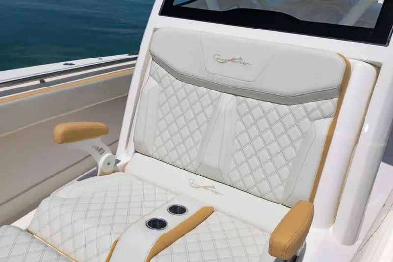Slide: The Image of Luxurious seating on 2024 Blackwater 43 Sportfish boat with diamond-stitched upholstery. - 16