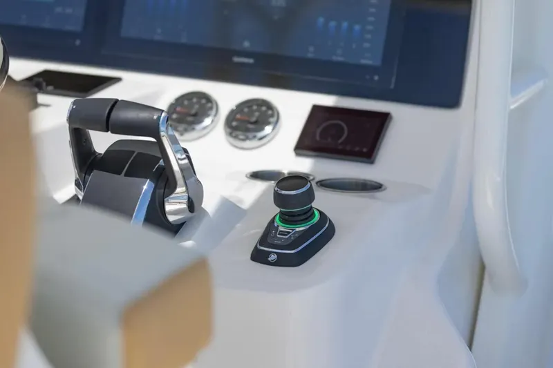 Slide: The Image of Control panel of 2024 Blackwater 43 Sportfish boat with modern navigation instruments. - 27