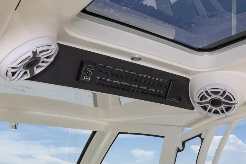 Slide: The Image of 2024 Blackwater 43 Sportfish interior with speakers and control panel. - 29