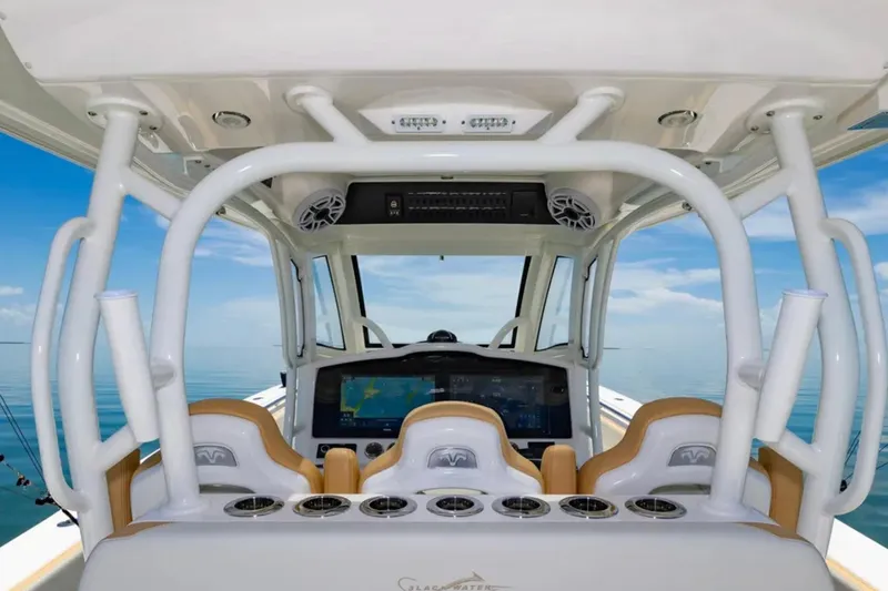 Slide: The Image of 2024 Blackwater 43 Sportfish helm with advanced navigation and luxurious seating. - 30