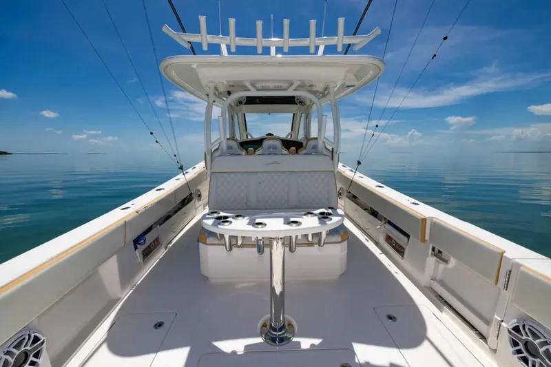 Slide: The Image of 2024 Blackwater 43 Sportfish boat on calm ocean under clear blue sky. - 31