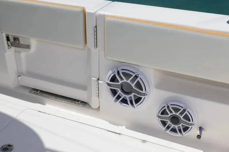 Slide: The Image of 2024 Blackwater 43 Sportfish boat speakers and seating detail. - 34