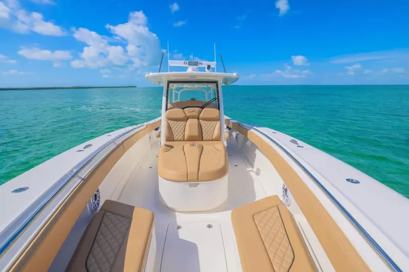 Slide: The Image of 2025 Blackwater 41 Performance Fish boat with luxurious seating on open water. - 13