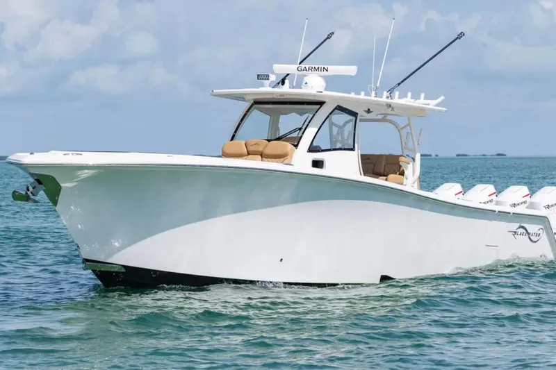 Slide: The Image of Luxurious seating on 2026 Blackwater 41 Performance Fish boat, cruising on a sunny day. - 7