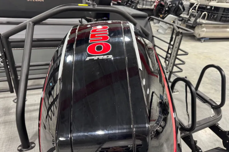 Slide: The Image of Outboard motor on 2026 Sylvan Mirage X X5 boat, showcasing sleek design. - 7