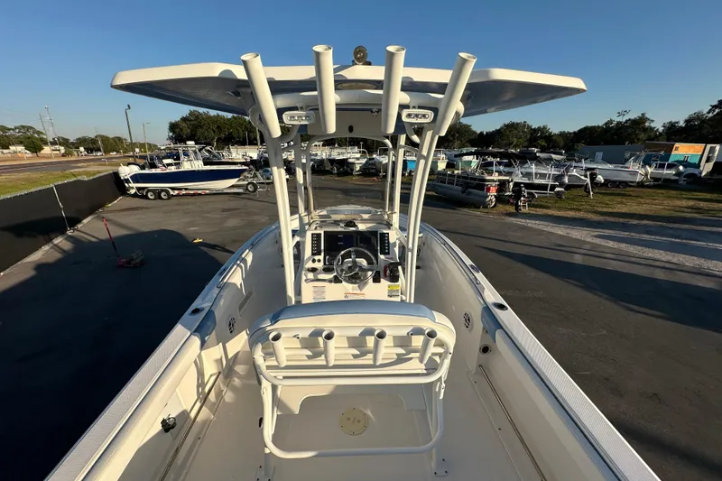 Slide: The Image of 2023 Robalo R222 Center Console boat, featuring a sleek design and modern controls. - 17