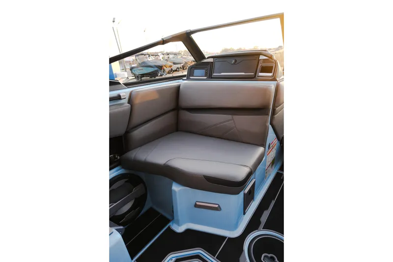 Slide: The Image of 2024 Supra SL boat interior with sleek seating and modern design. - 11