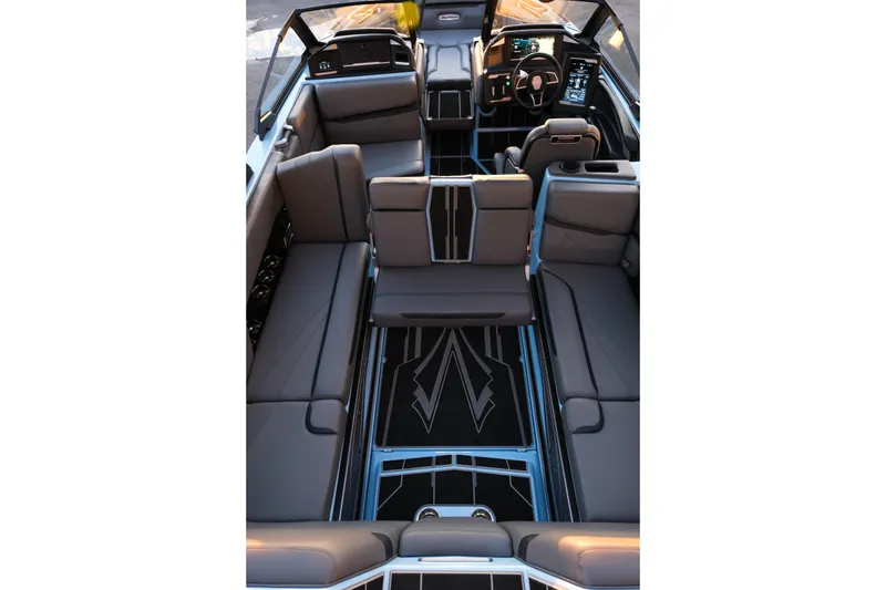 Slide: The Image of 2024 Supra SL boat interior with modern seating and dashboard design. - 23
