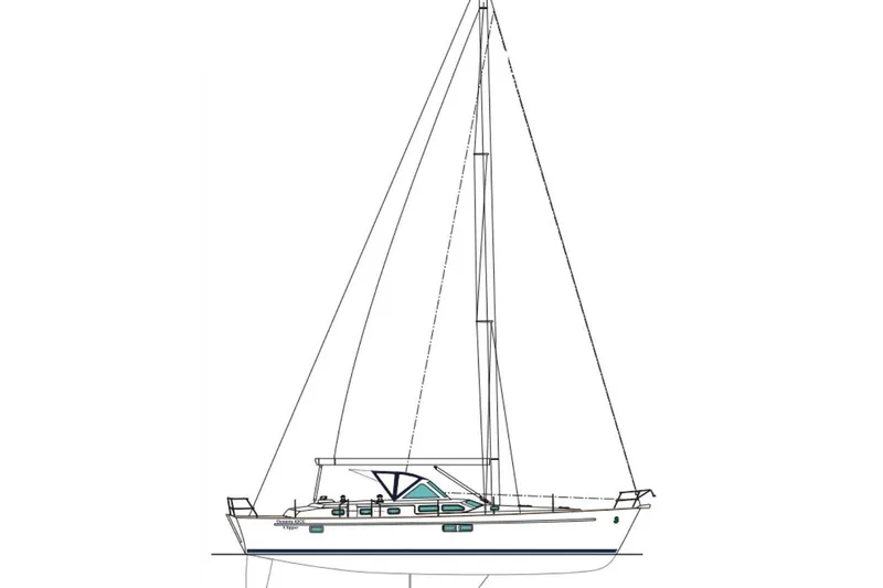 Slide: The Image of Line drawing of a 2003 Beneteau Oceanis 42CC sailboat, side view. - 81