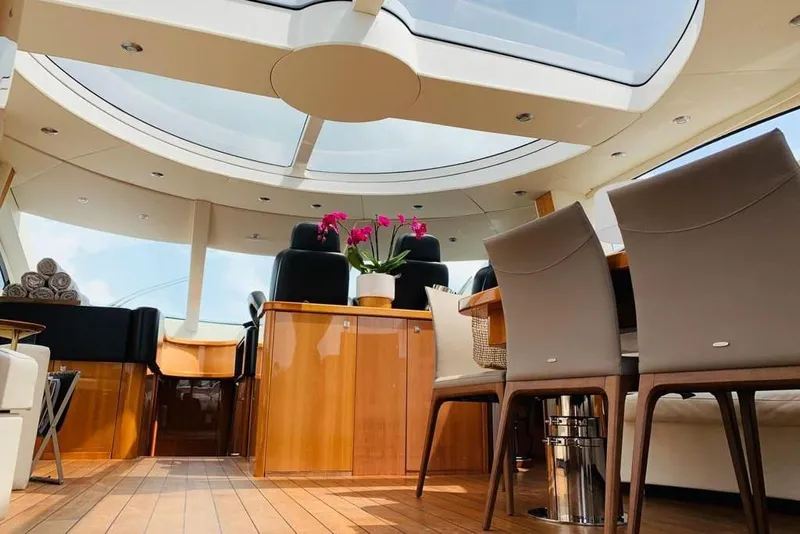 Slide: The Image of Luxurious interior of 2006 Sunseeker Predator 82 yacht with elegant seating and skylight. - 12
