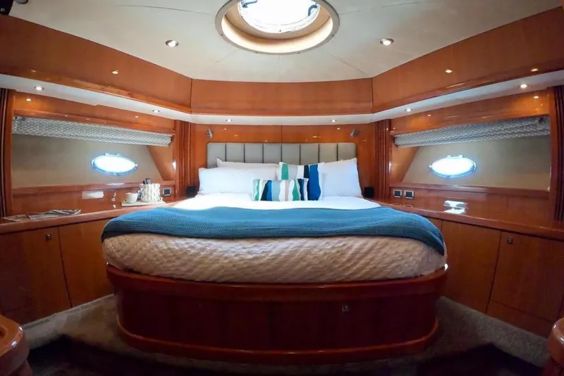 Slide: The Image of Luxurious cabin interior of 2006 Sunseeker Predator 82 yacht with elegant wood finish. - 20
