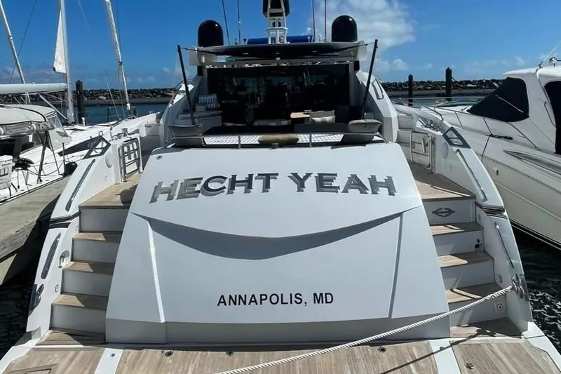 Slide: The Image of Sunseeker Predator 82 yacht, 2006 model, docked in Annapolis, MD, named "Hecht Yeah". - 8