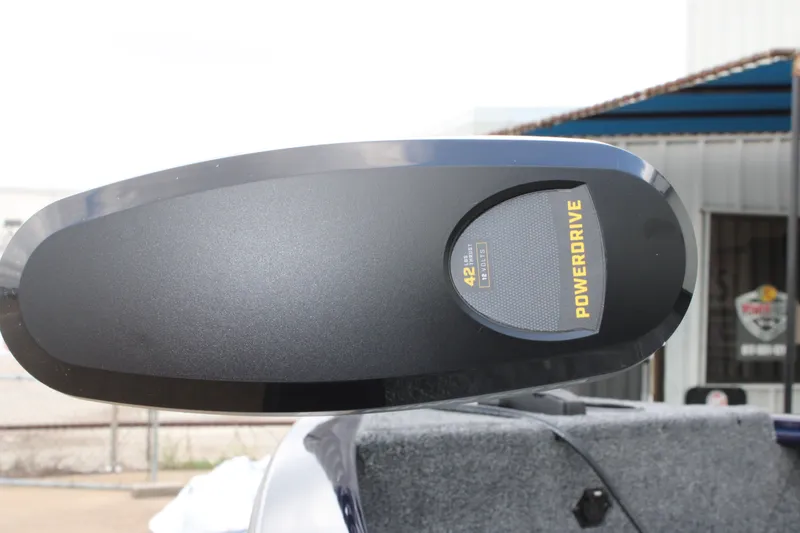 Slide: The Image of PowerDrive motor on 2026 Tracker Pro Guide V-16 WT boat, showcasing 42 lbs thrust. - 4