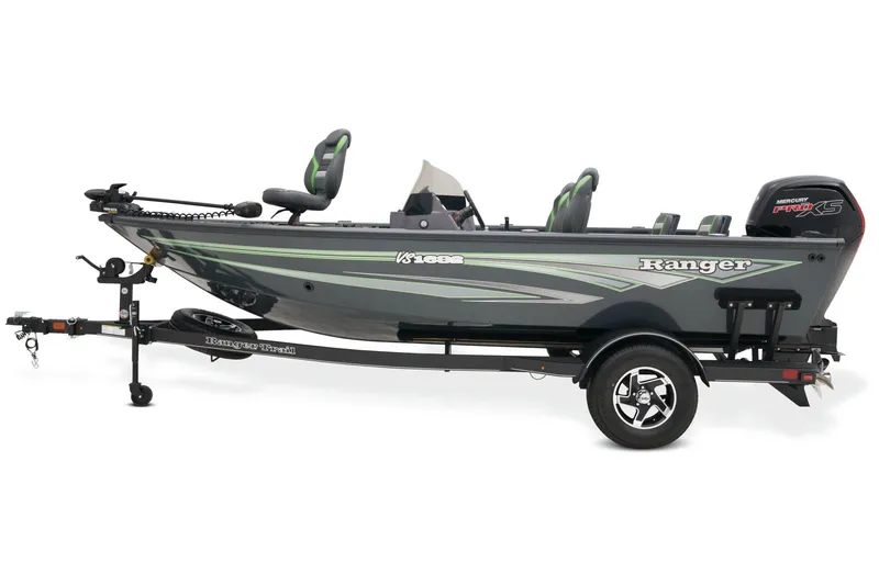 Slide: The Image of 2026 Ranger VS1682SC Reata boat dashboard with steering wheel and Lowrance display. - 6