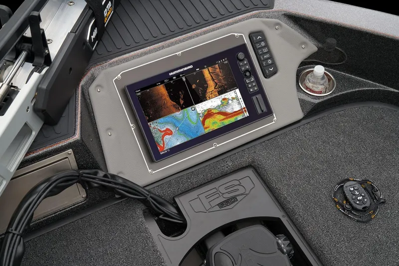 Slide: The Image of 2026 Ranger 620FS Pro boat dashboard with storage compartments and sleek design. - 10