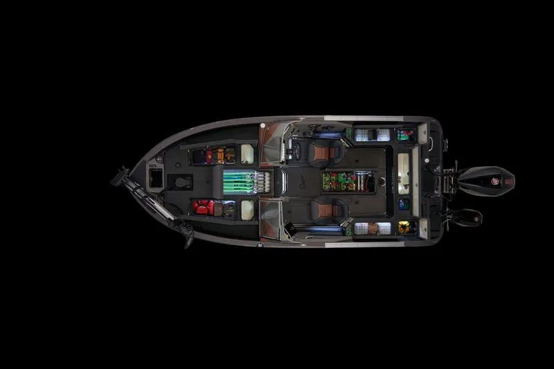 Slide: The Image of 2026 Ranger 620FS Pro boat interior with four cushioned seats and motor. - 7